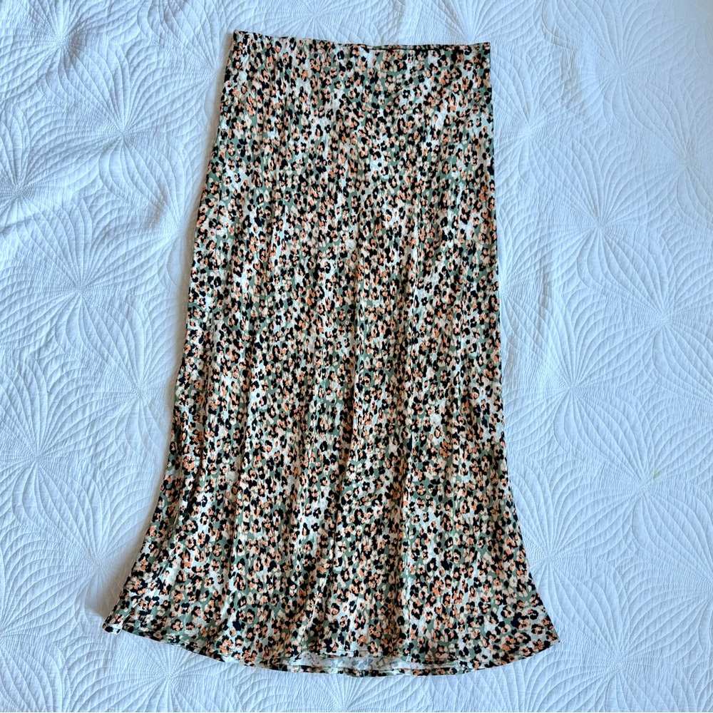 Mint Velvet Floral Skirt, Coral / Green / Black | Size 10